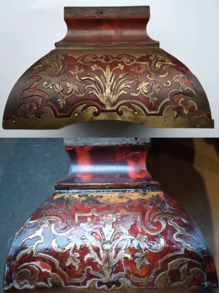 voor restauratie boulle klok met messing en schildpad